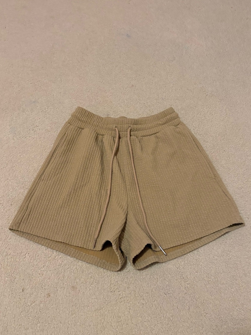 Elodie Neutral Tan Ribbed Knit Shorts